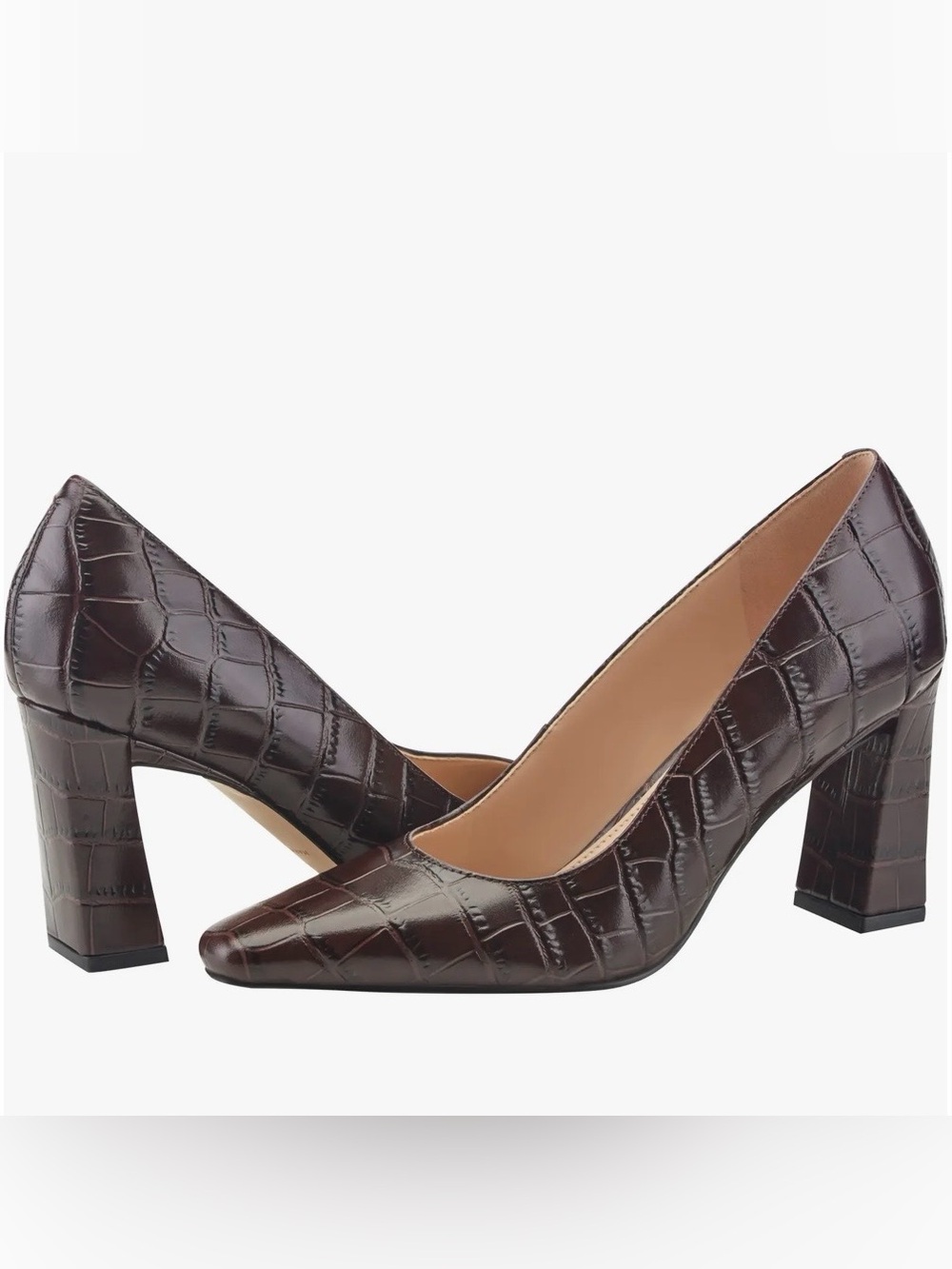 Marc Fisher Dark Brown Croc-Embossed Block Heel Pumps Size 6.5